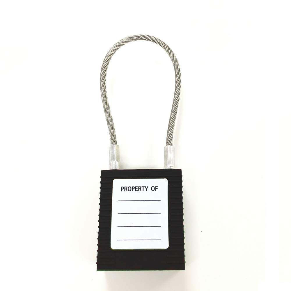 セーフラン(SAFERUN) ロックアウト用ケーブルパドロック 黒 本体:高性能プラスチック、ナイロン 吊:ステンレス キー2本付属 ワイヤータイプ 吊径φ3.2mm x H150mm ブラック