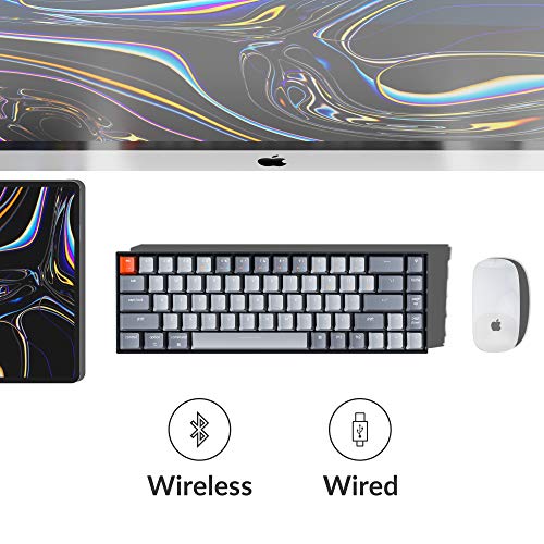 Keychron K6 65%コンパクトワイヤレスメカニカルキーボードfor Mac、ホットスワップ可能なホワイトバックライト、Bluetooth、マルチタスク、Type-C有線ゲーミングキーボード(Gateron Blueスイッチ付き)