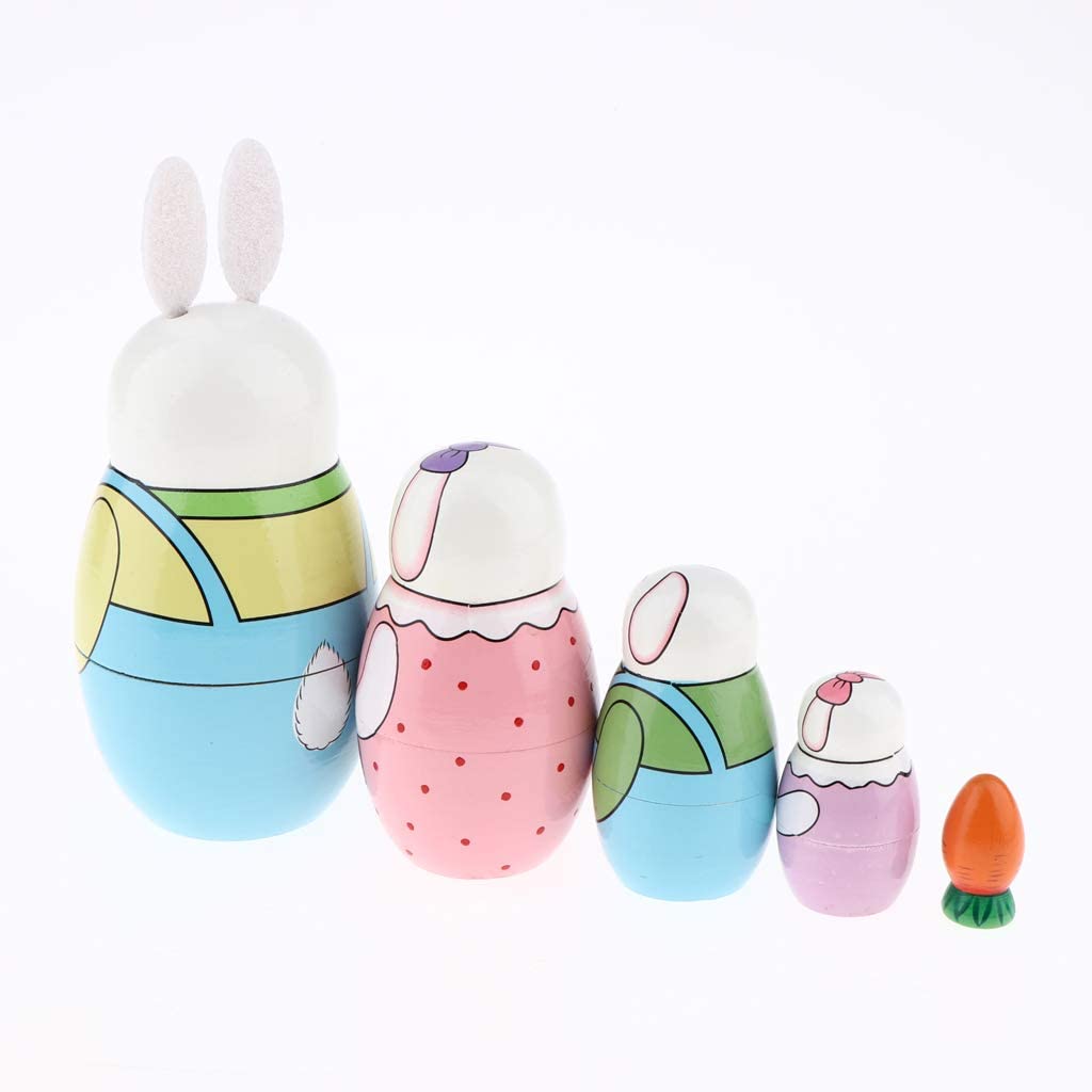 #N/A 5ピース/個かわいい塗られたロシアの入れ子人形マトリョーシカおもちゃキッズギフト-ウサギ
