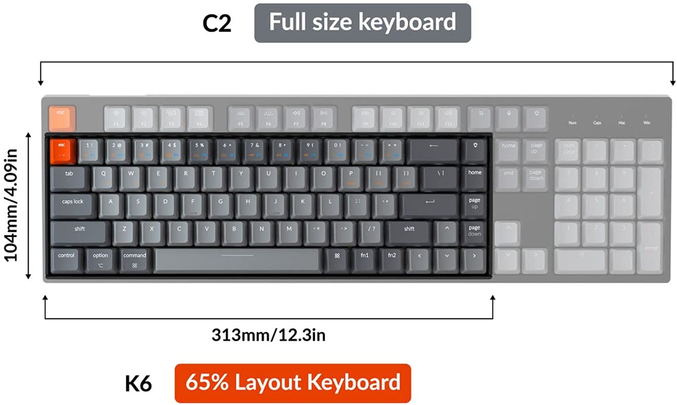 Keychron K6 65%コンパクトワイヤレスメカニカルキーボードfor Mac、ホットスワップ可能なホワイトバックライト、Bluetooth、マルチタスク、Type-C有線ゲーミングキーボード(Gateron Blueスイッチ付き)
