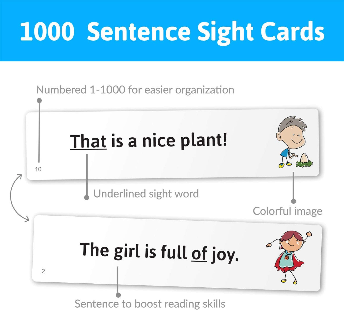 1,000 Sight Word Sentenceカード 画像+センス付き ? 10000 Fry Dolchワードフラッシュカード 10パックバンドルセット プレK~3年生 1,000ドルチフライ 高周波サイトワードセンテンスを教える