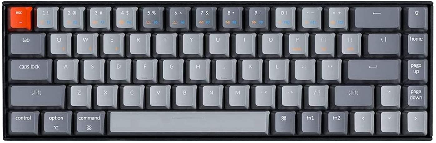 Keychron K6 65%コンパクトワイヤレスメカニカルキーボードfor Mac、ホットスワップ可能なホワイトバックライト、Bluetooth、マルチタスク、Type-C有線ゲーミングキーボード(Gateron Blueスイッチ付き)