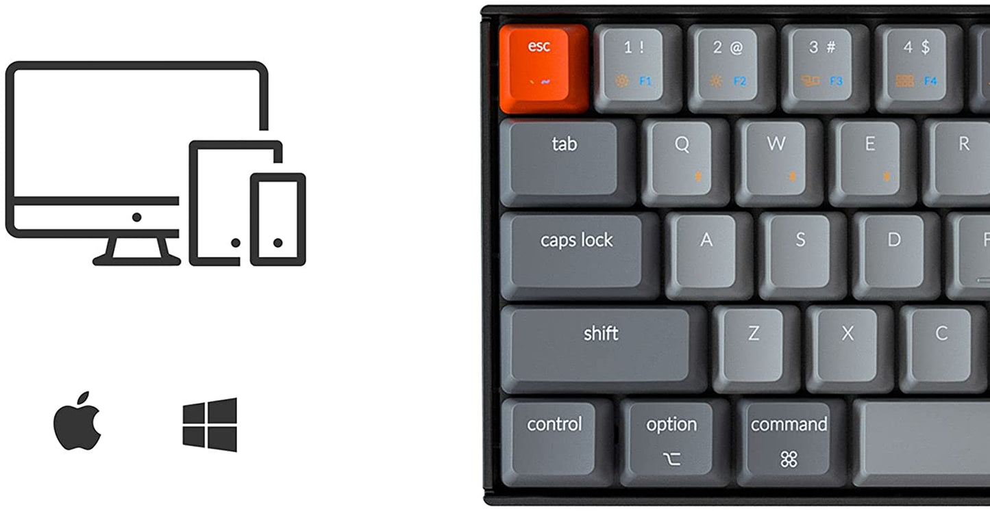 Keychron K6 65%コンパクトワイヤレスメカニカルキーボードfor Mac、ホットスワップ可能なホワイトバックライト、Bluetooth、マルチタスク、Type-C有線ゲーミングキーボード(Gateron Blueスイッチ付き)
