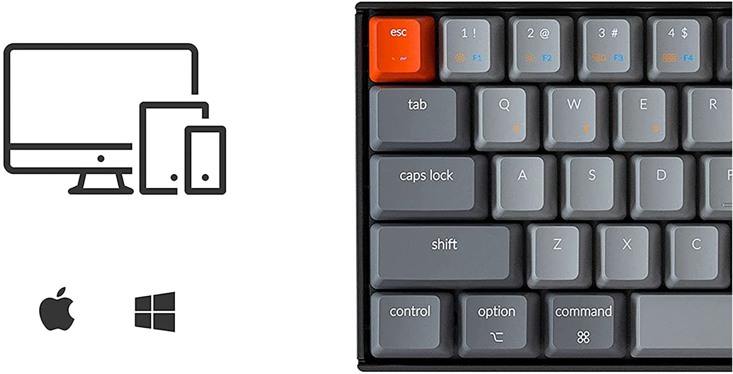 Keychron K6 65%コンパクトワイヤレスメカニカルキーボードfor Mac、ホットスワップ可能なホワイトバックライト、Bluetooth、マルチタスク、Type-C有線ゲーミングキーボード(Gateron Blueスイッチ付き)