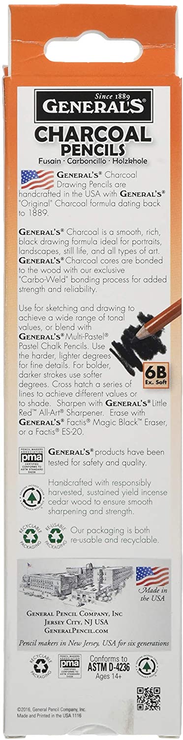 ゼネラル チャコールペンシル ブラック 6B12本 11000737