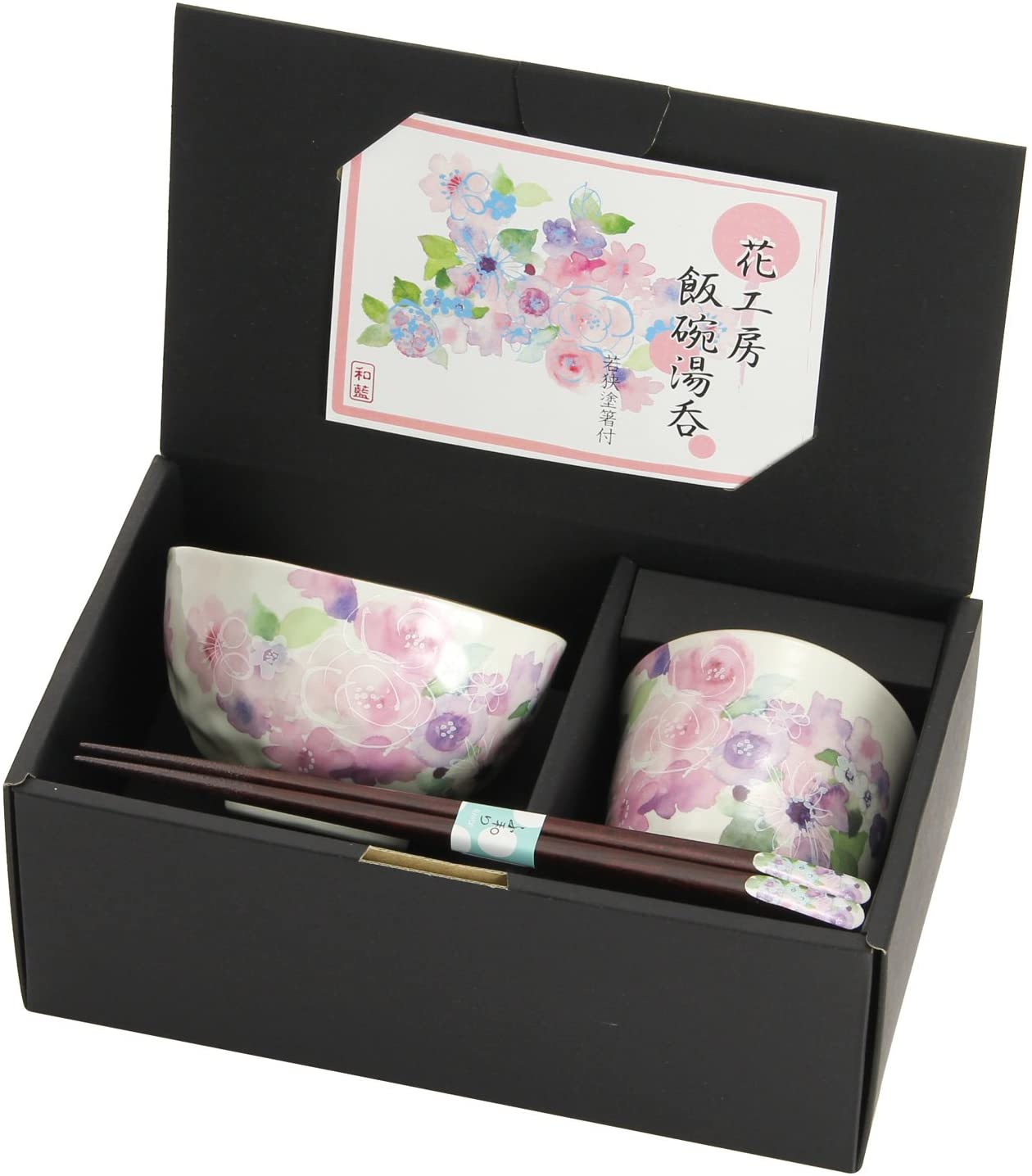 セラミック藍 飯碗 ピンク 約碗φ11×h6.6cm,湯呑φ8.3×h8cm,箸21cm