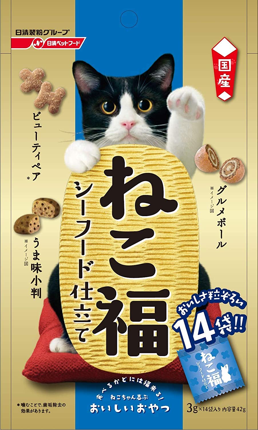 ねこ福 猫用おやつ シーフード仕立て 国産 42g (3g ×14袋入)×3個 (まとめ買い)