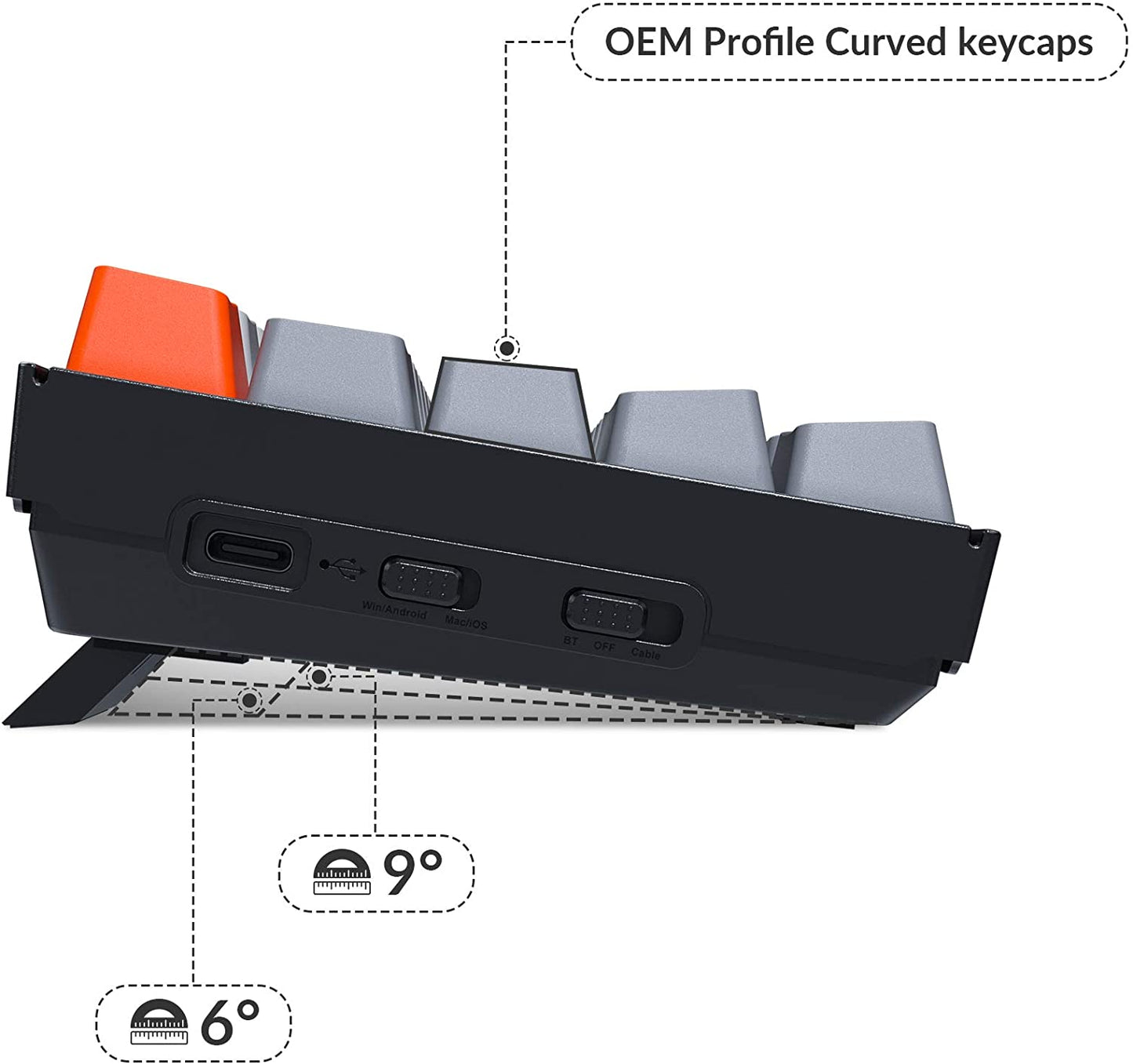 Keychron K6 65%コンパクトワイヤレスメカニカルキーボードfor Mac、ホットスワップ可能なホワイトバックライト、Bluetooth、マルチタスク、Type-C有線ゲーミングキーボード(Gateron Blueスイッチ付き)
