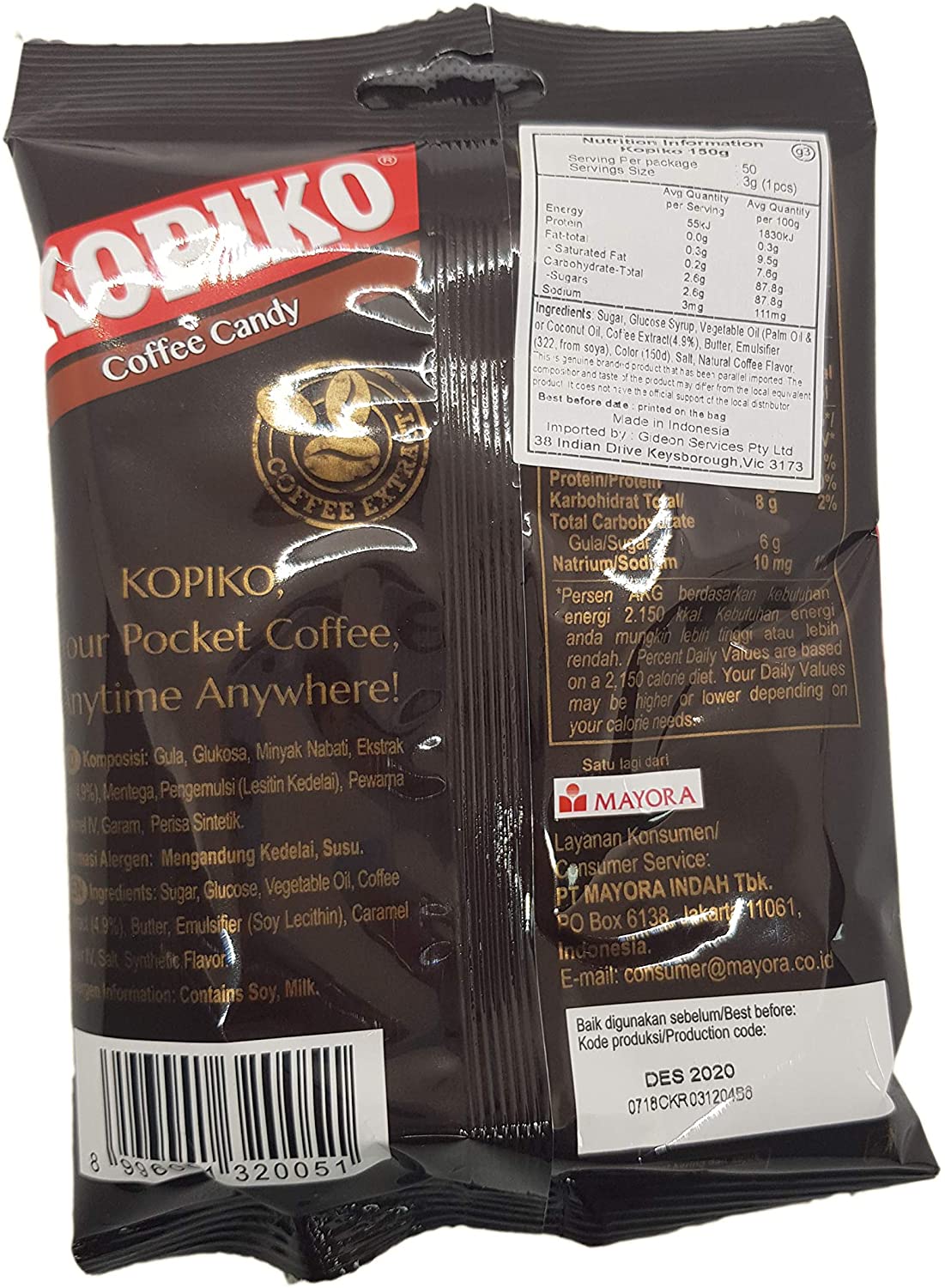 Kopiko coffeeshotクラシックコーヒーキャンディ、150グラム