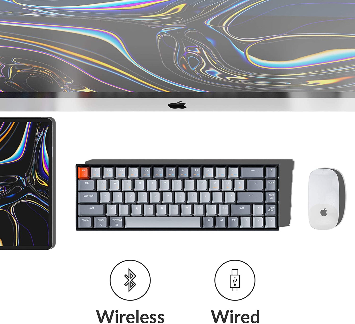 Keychron K6 65%コンパクトワイヤレスメカニカルキーボードfor Mac、ホットスワップ可能なホワイトバックライト、Bluetooth、マルチタスク、Type-C有線ゲーミングキーボード(Gateron Blueスイッチ付き)