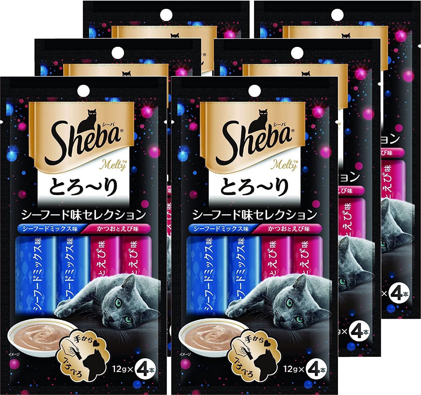 シーバ (Sheba) 猫用おやつ とろ~り メルティ シーフード味セレクション (12g×4本入)×6個 (まとめ買い)