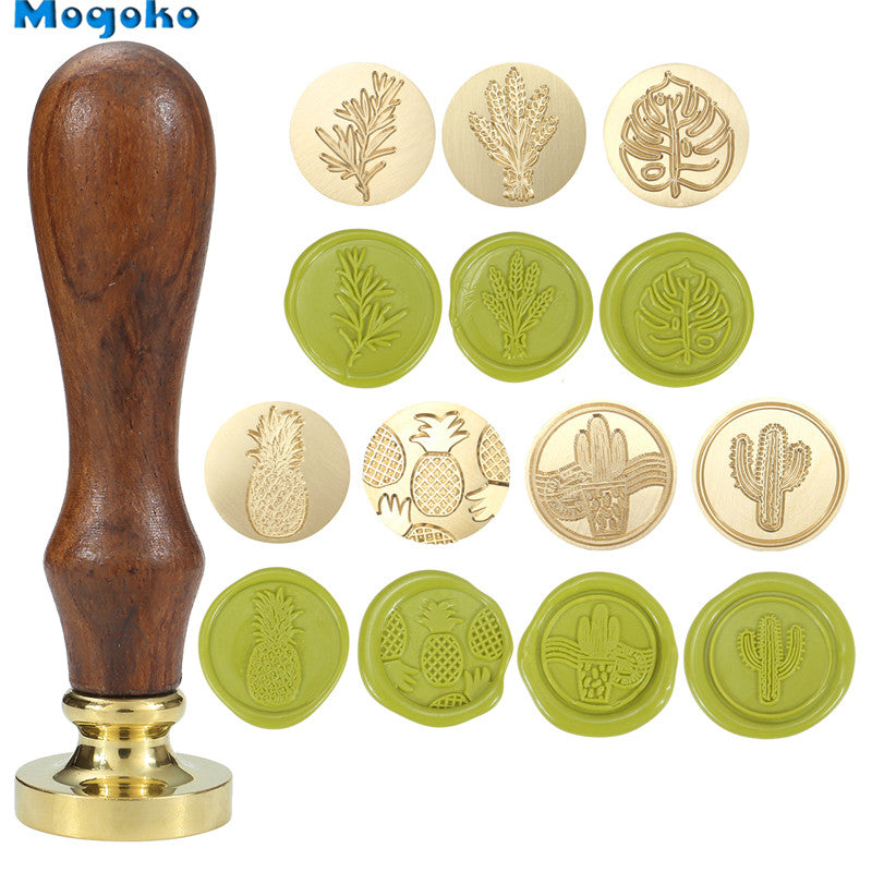 Mogoko ワックスシール,レトロ,クラシック,木材,封筒,アンティークスタンプローズマリー/ラベンダー/モンステラの葉/サボテン|Stamps|