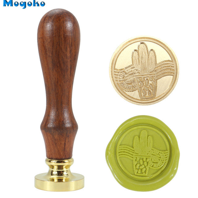 Mogoko ワックスシール,レトロ,クラシック,木材,封筒,アンティークスタンプローズマリー/ラベンダー/モンステラの葉/サボテン|Stamps|