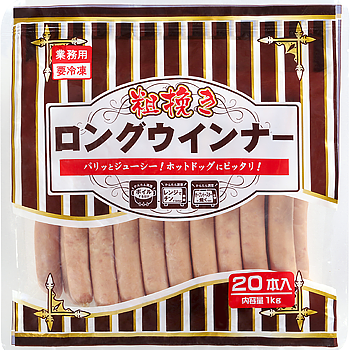 Vandro 粗挽きロングポークウインナー 1kg (20本入) ×1 袋 (Vandroロゴ付包装)