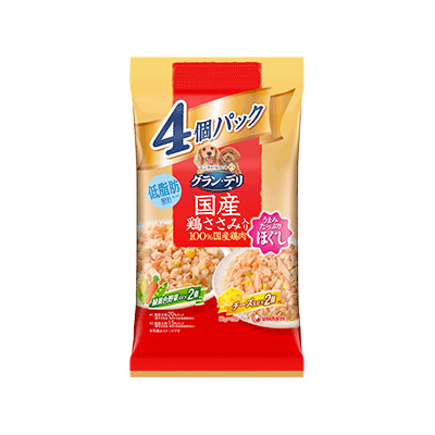 グランデリ　国産鶏ささみパウチ　ほぐし　成犬用　緑黄色野菜チーズ　８０ｇ×４個パック×1パック