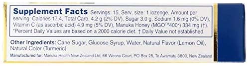Manuka Health, マヌカハニー薬用キャンディー、レモン、MGO 400+、15個 [並行輸入品]