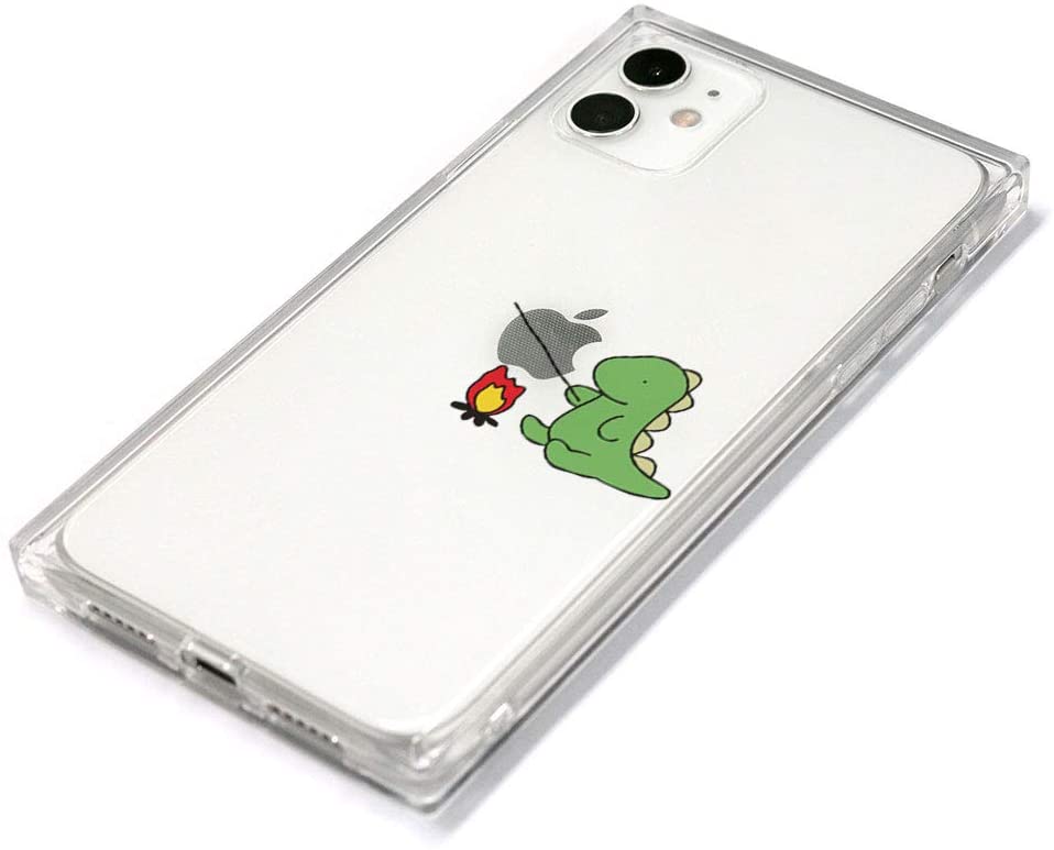 AKAN (エイカン) iPhone 11 ソフト スクエアケース おしごとダイナソー たき火 グリーン AK18636i61R