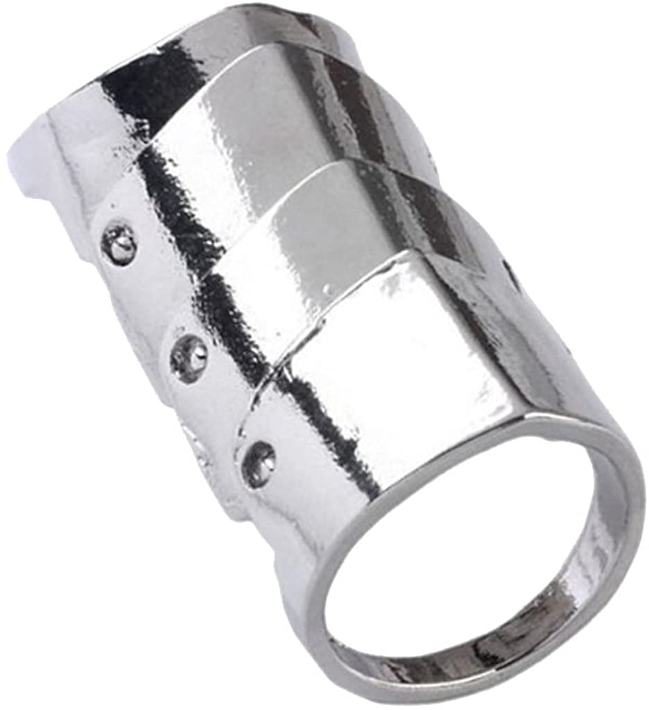 2本ゴシックパンクロックジョイントロングアーマーナックルフィンガーリング18mmシルバー/ブルー