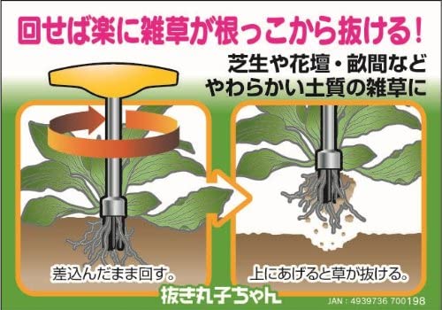 【回せば楽に雑草が根っこから抜ける! 】やわらかい土質の雑草抜きに 抜き丸子ちゃん