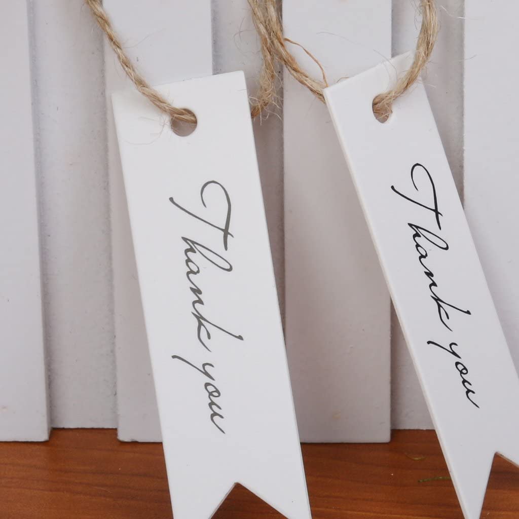 【ノーブランド品】100本　白いひも　紙タグ　結婚式　菓子屋　ギフト　ラベル　「 Thank you」