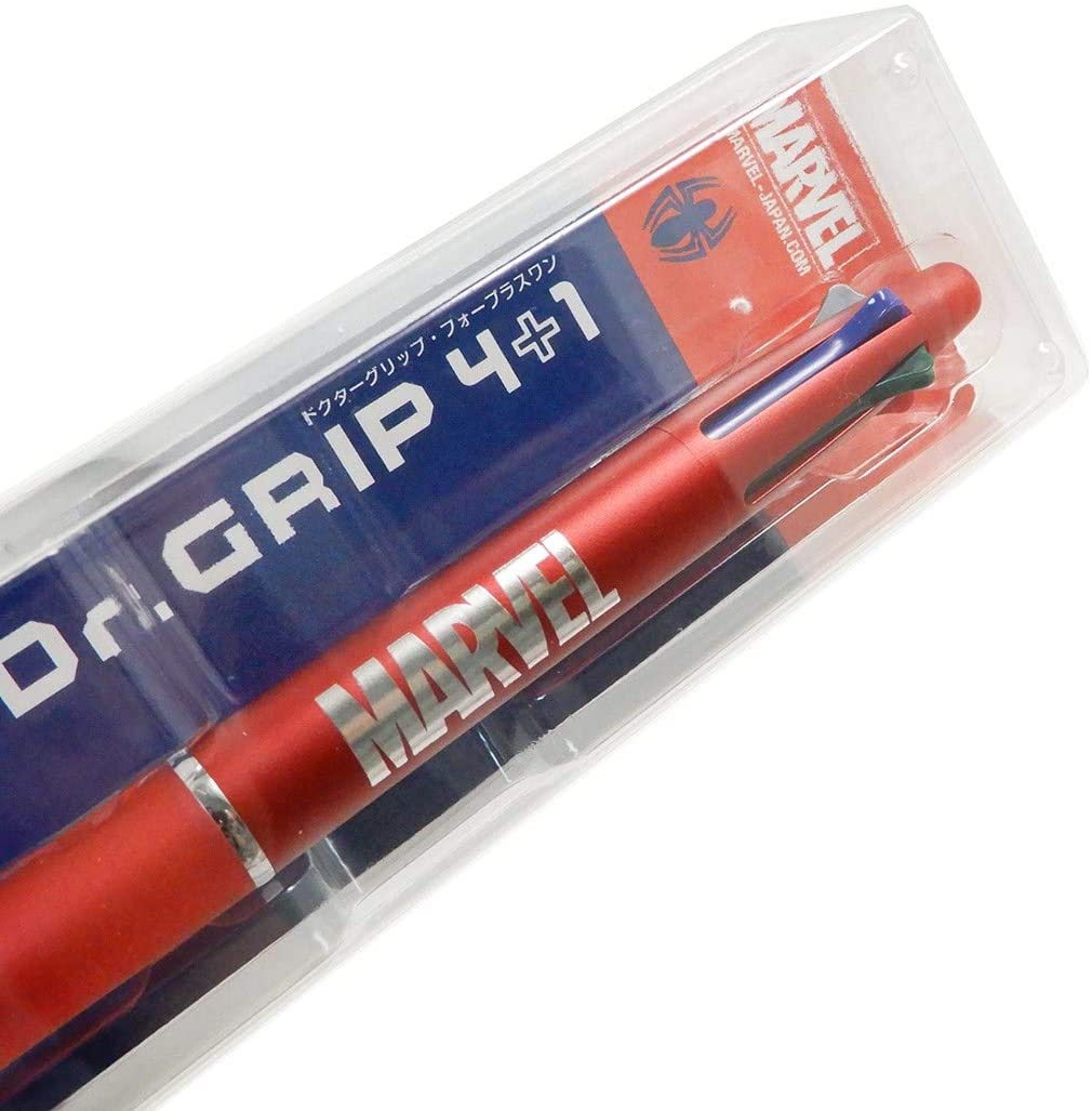 スパイダーマン[黒赤青緑 ボールペン ＆ シャープペン]ドクターグリップ 4+1/ロゴ マーベル