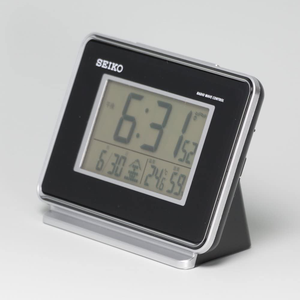 セイコー クロック 目覚まし時計 電波 デジタル 2チャンネル アラーム カレンダー 温度 湿度 表示 黒 SQ767K SEIKO