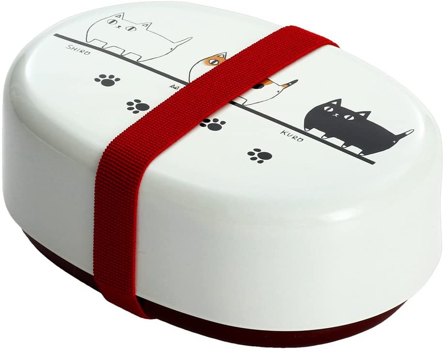 セラミック藍 猫3兄弟 漆器弁当箱 行進 サイズ：約W10.4 D14.6 H8 13015