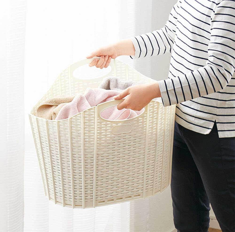 seiei(セイエイ) 【 折りたためる ランドリー バスケット ラタン調 アイボリー】洗濯かご ランドリーバッグ 折りたたみ コンパクト 収納 120412 55×38×39ｃｍ