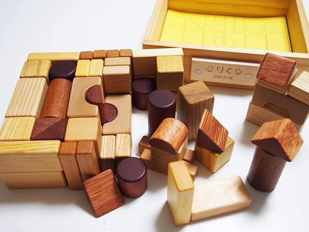 スプソリ 積み木 名入れ 木製 つみきいっぱいセット66P 木箱つき 遊び方ガイドダウンロードつき ts-03