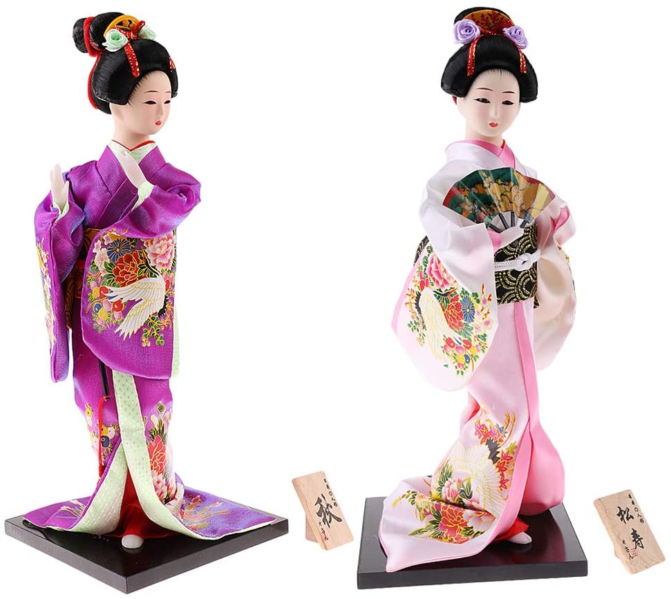 2個　日本古代　和風　着物人形　歌舞伎　人形　伝統的　おもちゃ　お土産　工芸　装飾　ギフト