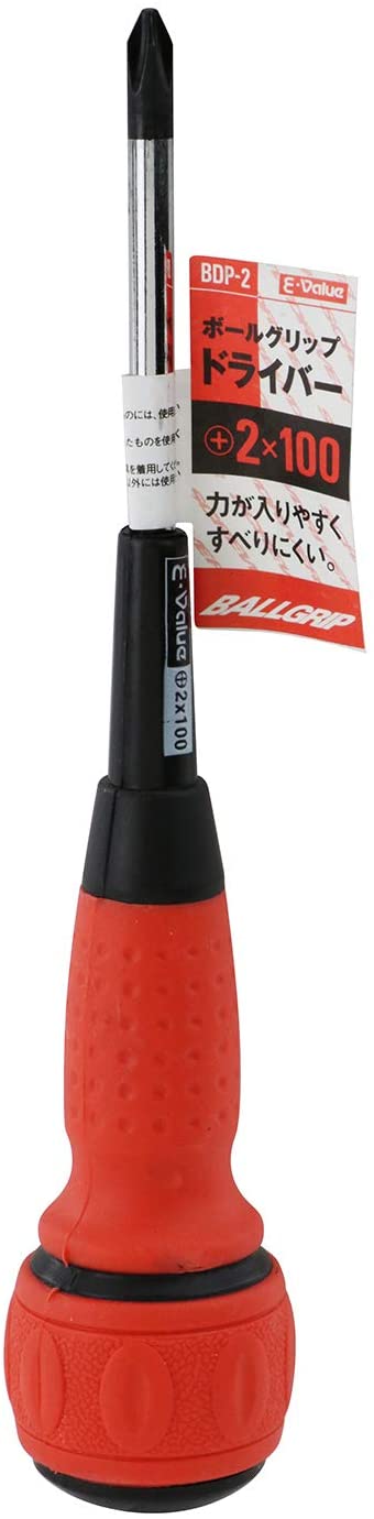 E-Value ボールグリップ ドライバー +2×100mm 先端マグネット付 BDP-2