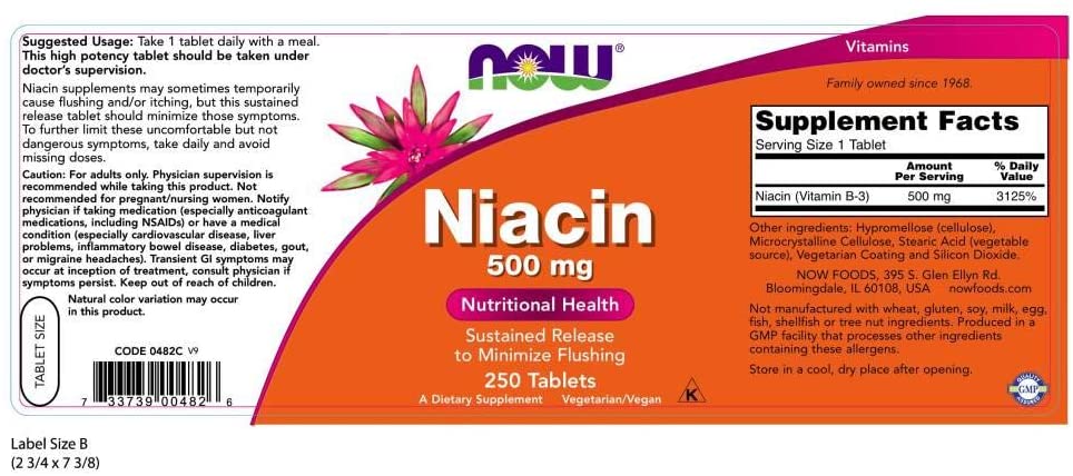 [海外直送品] ナウフーズ Niacin Tr 250 Tabs 500 mg