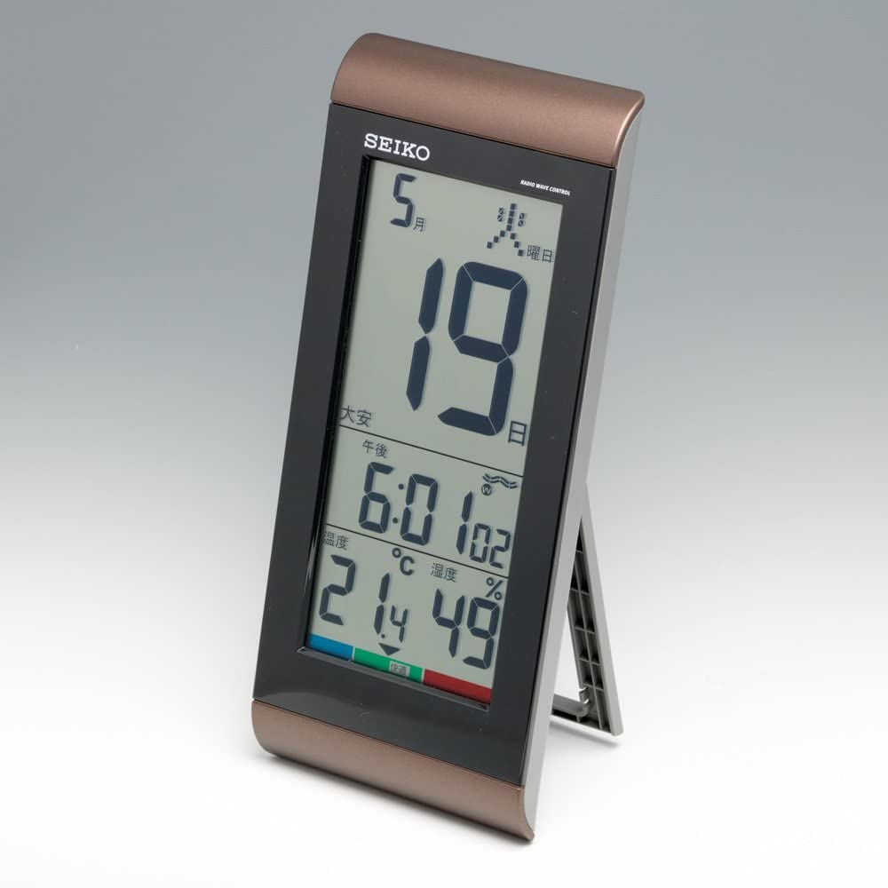 セイコー クロック 掛け時計 置き時計 兼用 日めくりカレンダー 電波 デジタル 温度 湿度 表示 茶 メタリック SQ431B SEIKO