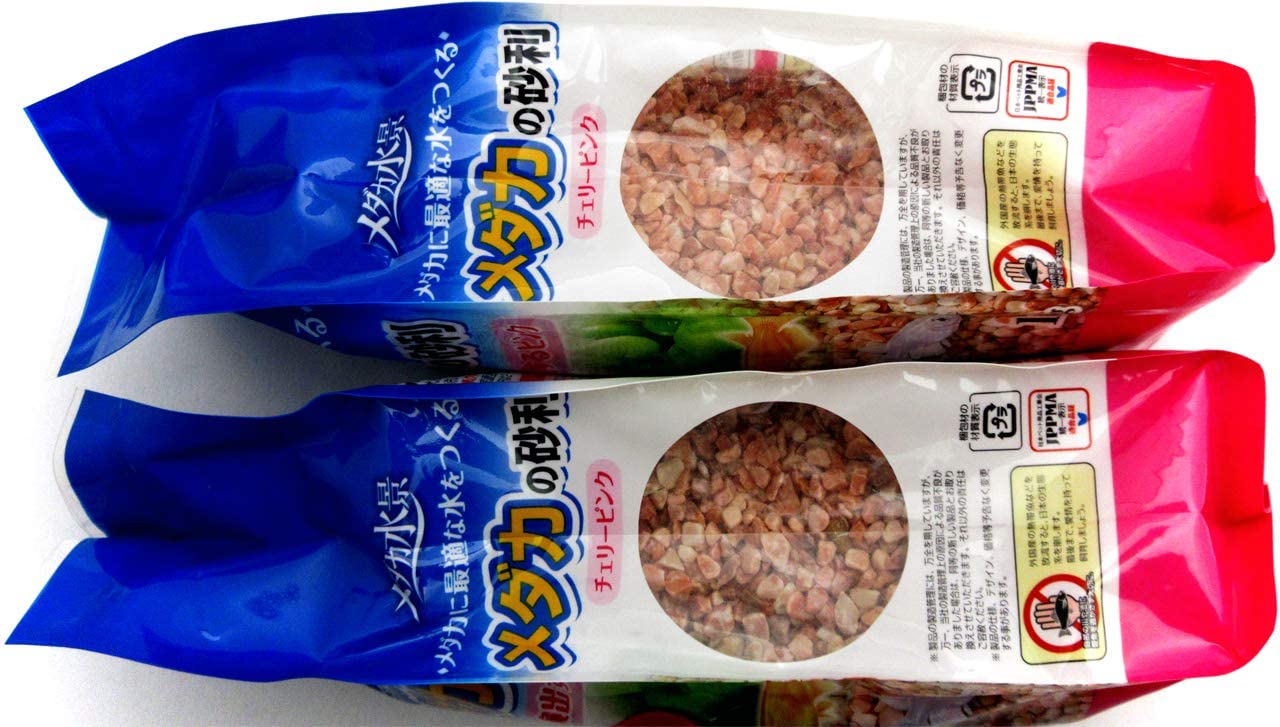 ジェックス メダカ水景 メダカの砂利 （チェリーピンク：粒サイズ 1?3mm） 1kg×２袋（ミニシール付き）