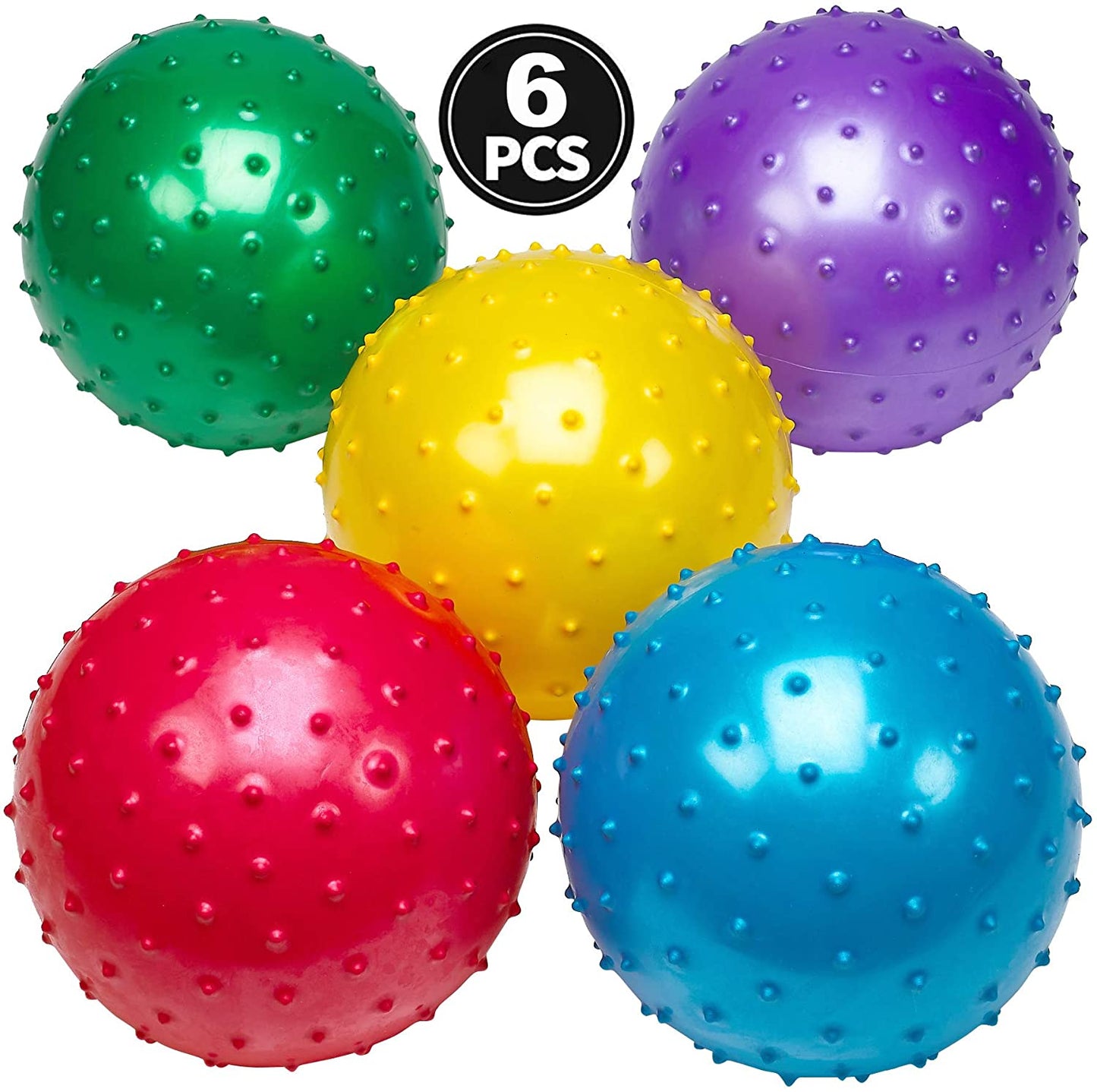 Bedwina Knobby Balls 6個パック バルク7インチ センサリーボール スパイキーマッサージストレスボール 楽しいバウンシーボールパーティー記念品 子供用靴下の詰め物