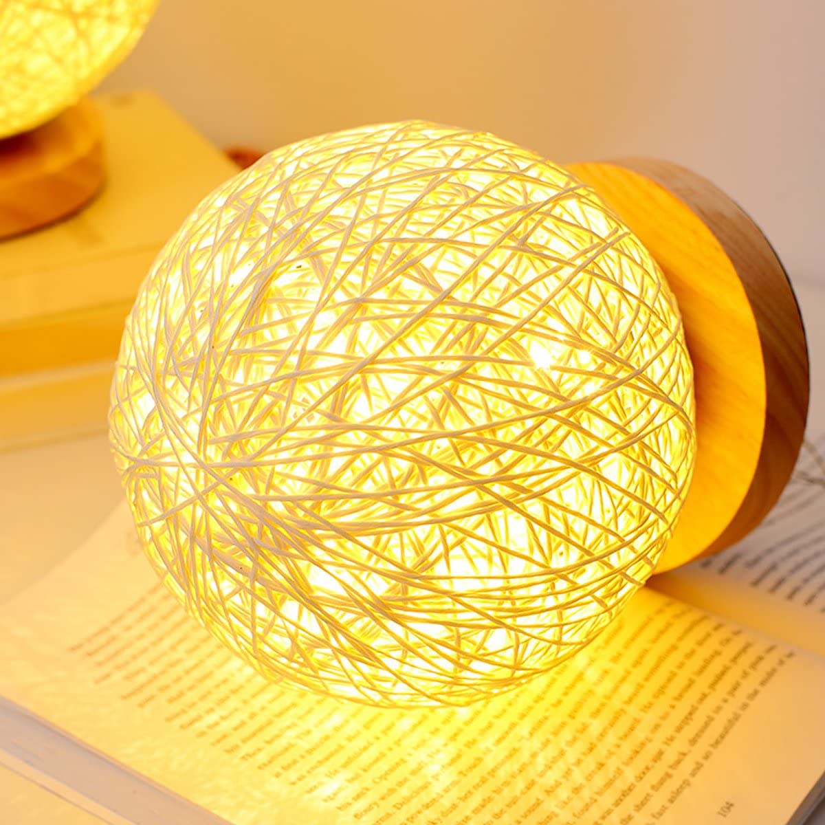 DeYich デスクライト 卓上スタンド 屋内インテリア照明 ベッドサイドランプ テーブルライト 現代 LEDライト 和風ランプ 籐のテーブルランプ インテリア なリネンテーブルライト