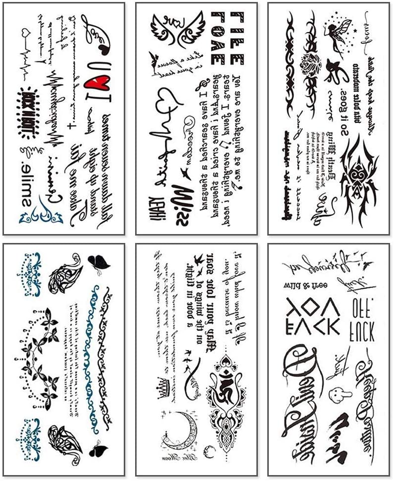 CARGEN タトゥーシール 文字 幾何模様 エルフ 月 花など 防水刺青シール 入れ墨 アートステッカー スティック図スタイル小柄 6枚セット（190*90mm）