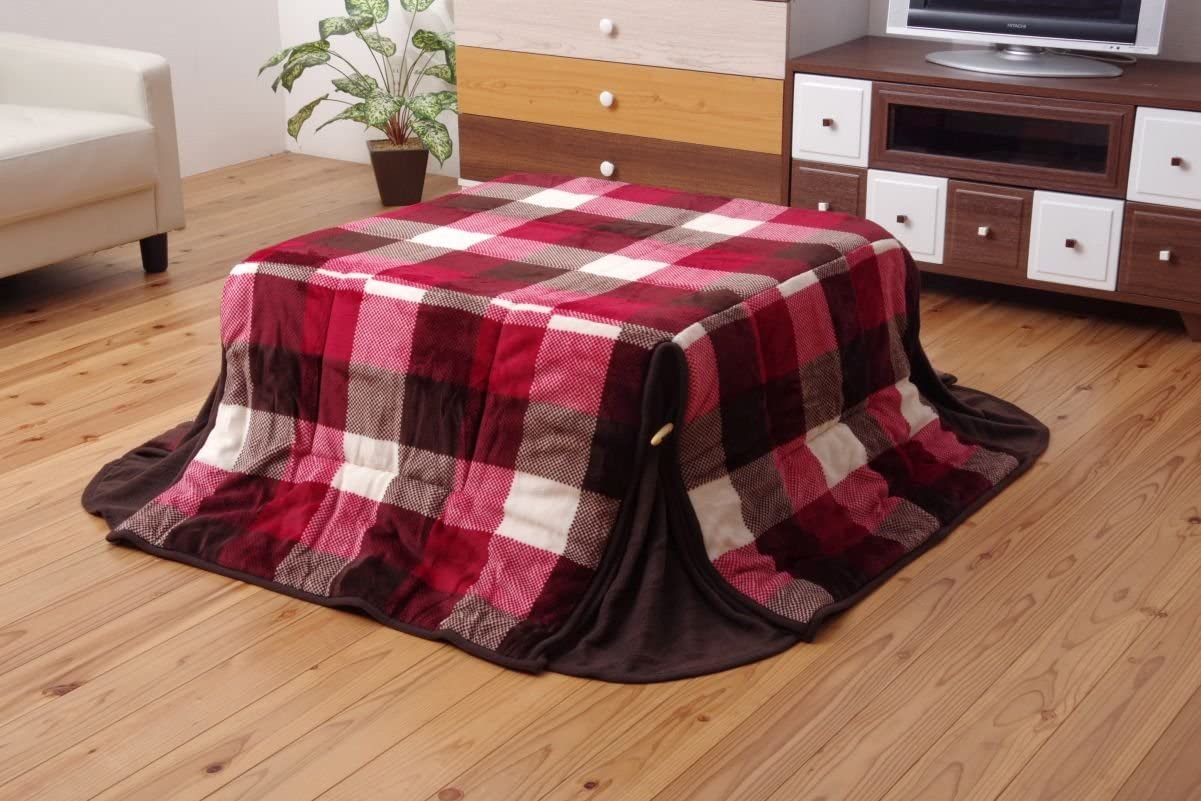イケヒコ こたつ布団 長方形 ジャーナル省S 約180×220cm ローズ 洗える 撥水 省スペース チェック 薄掛け #5881519