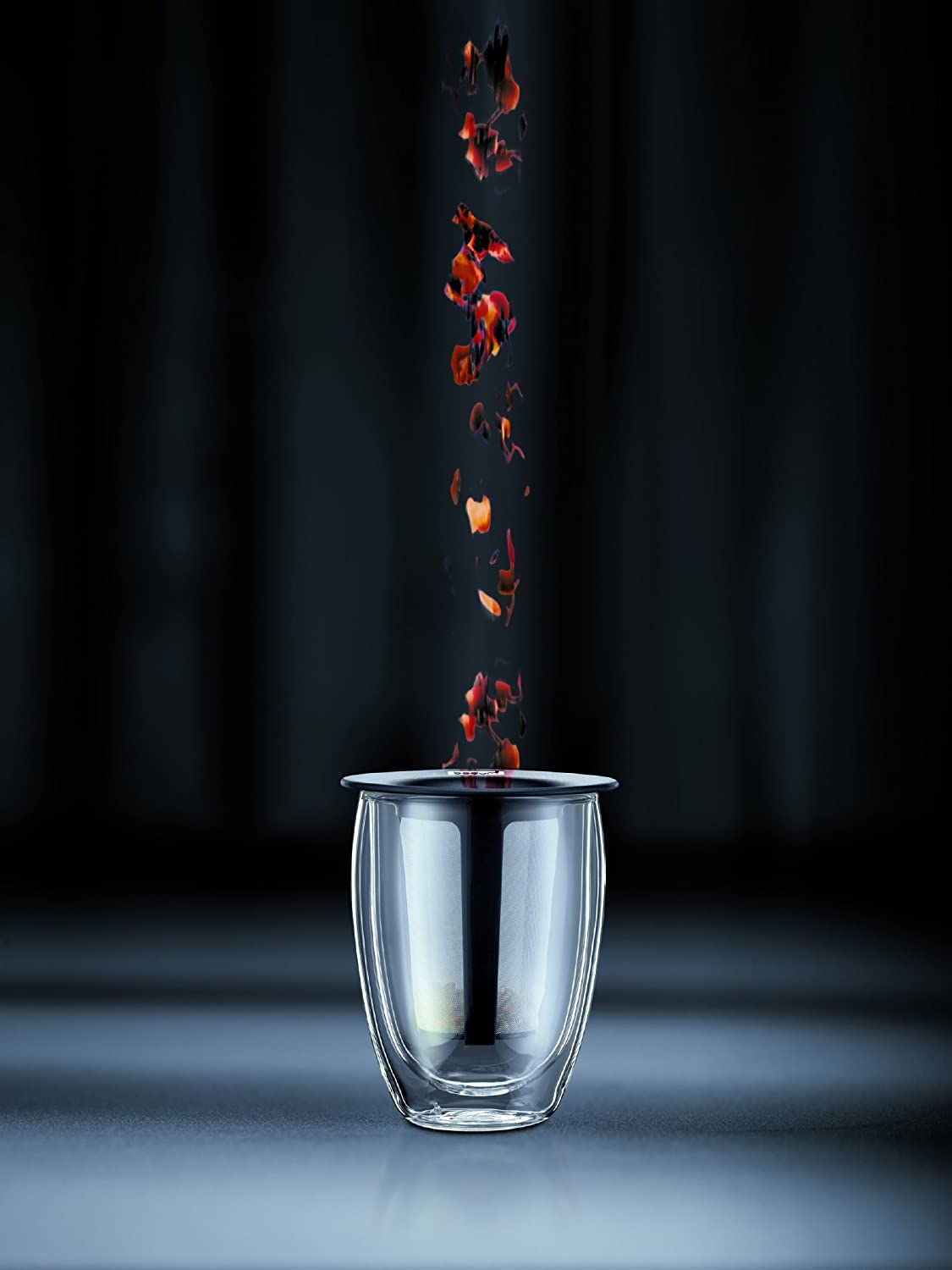 BODUM ボダム TEA FOR ONE ティーフォーワン ティーフィルター付き ダブルウォール グラス 350ml ブラック 【正規品】 K11153-01