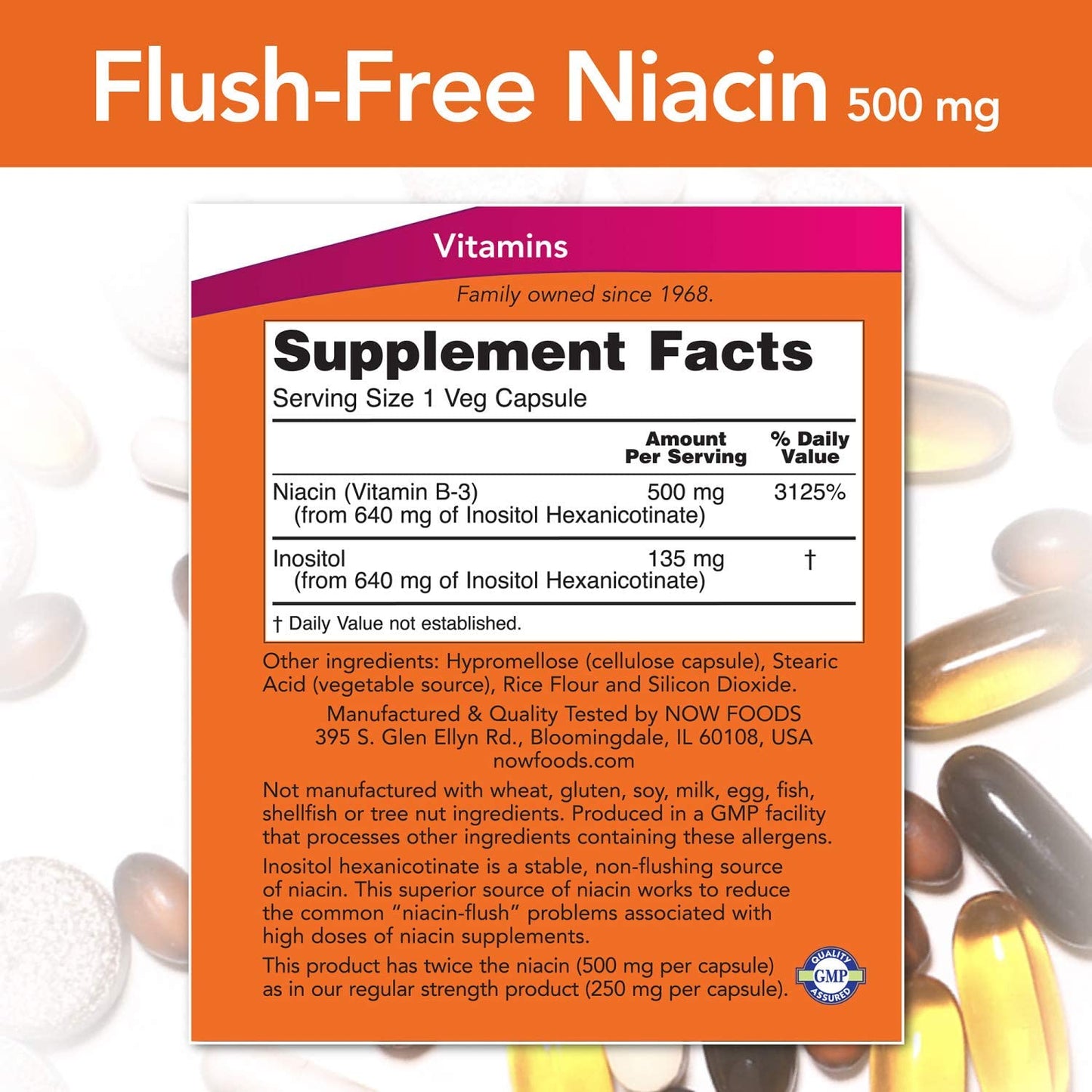 海外直送品Now Foods Flush-Free Niacin, 180 Vcaps 500mg