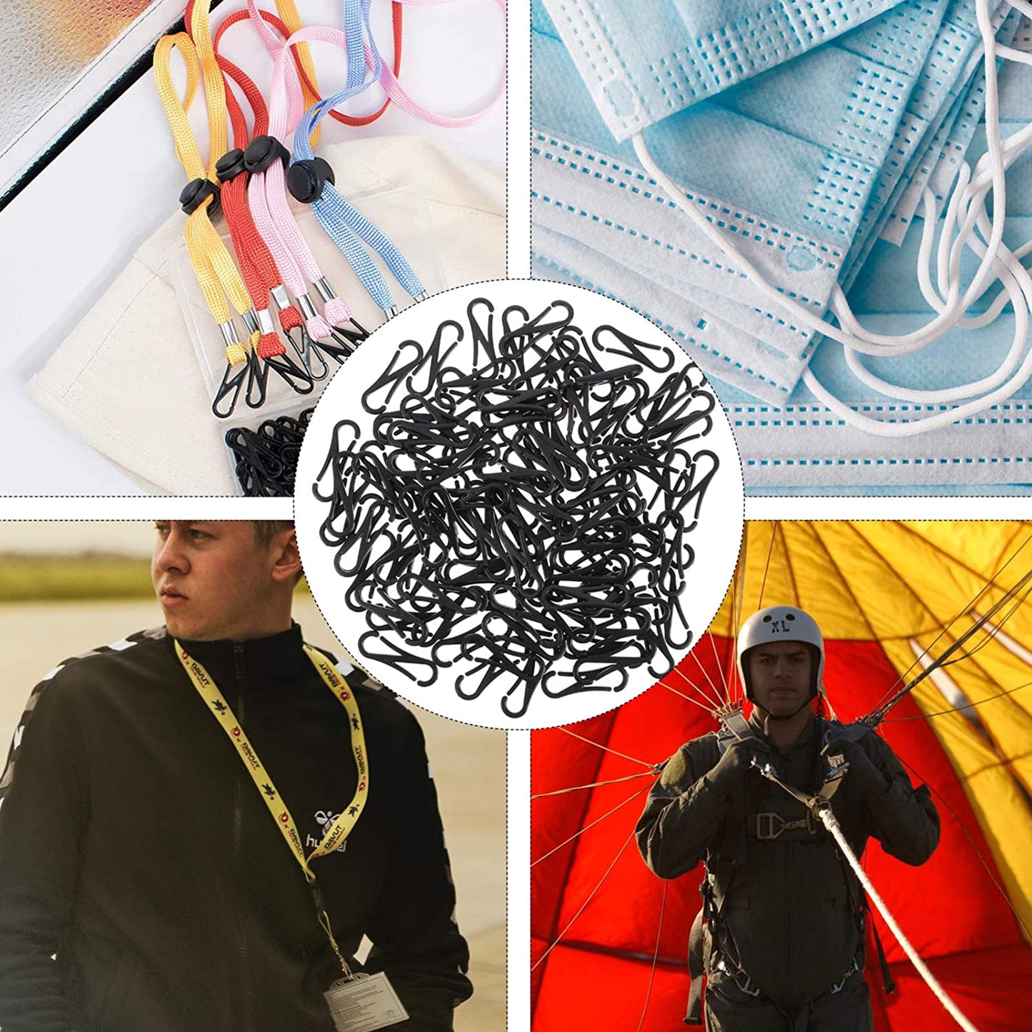 Cabilock ストラップスナップクリップ用100本プラスチックスプリングフックIDカード用ミニスモールスプリングハンギングバックルキーチェーンプラントハンガーフラッグポール