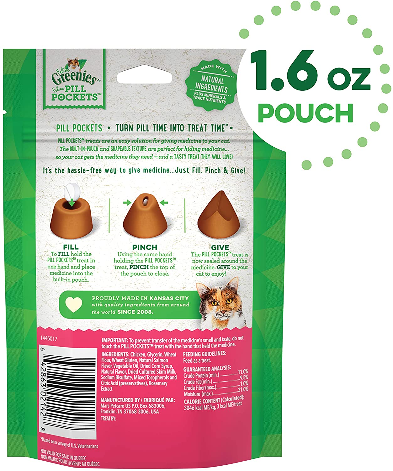 【海外直送】 グリニーズ 猫用 ピルポケット サーモン味 45個入り Greenies Pill Pockets for Cats Salmon Flavor 45 ct
