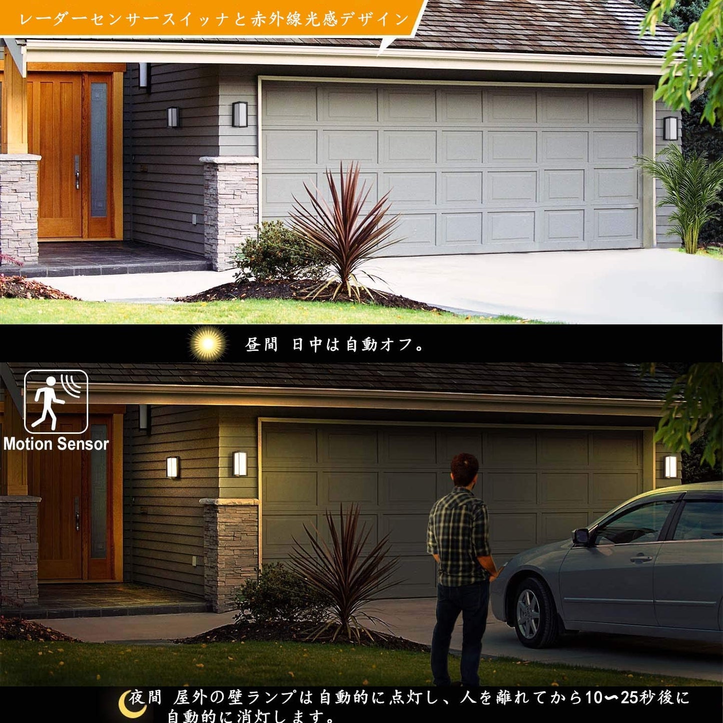 Ameelie LED 玄関ライト ポーチライト ウォールライト 外灯 ブラケットライト センサーライト 玄関灯 防雨型 壁掛け照明 省エネ 工業 北欧風 門柱灯 壁取り付け用ライト 18W 36LED 人感センサー付（ウォームホワイト）